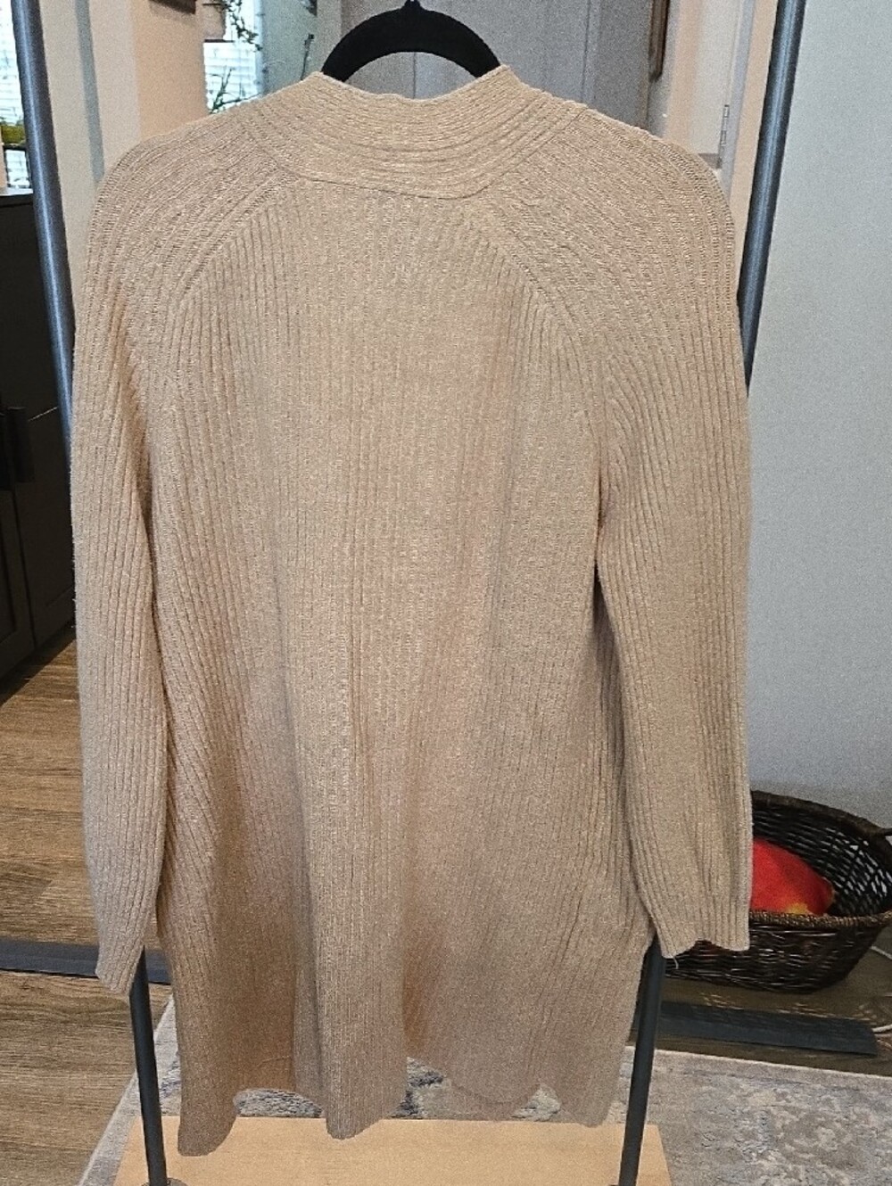 Universal Thread Beige Open-Front Ribbed Cardigan with Pockets - Picture 3 of 6